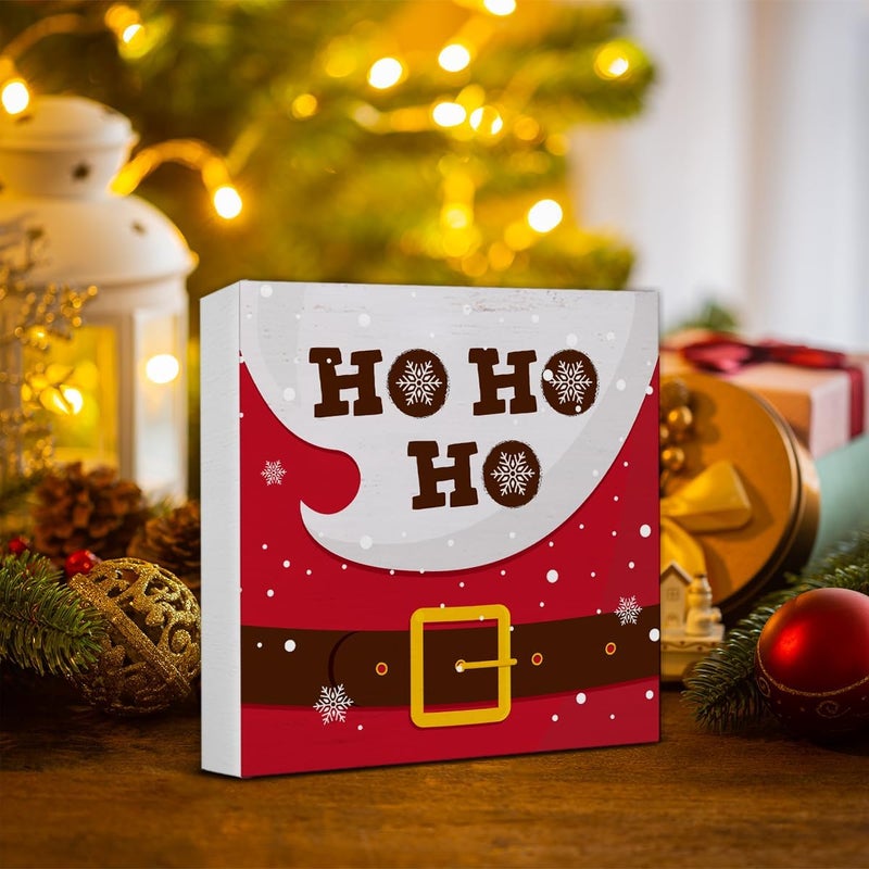 Zauly Christmas Home Decor Sign, Christmas Decorations Indoor, Christmas Ho Ho Ho Wood Sign Rustic Home Table Desk Decor (5 x 5 Inches) - Image 5
